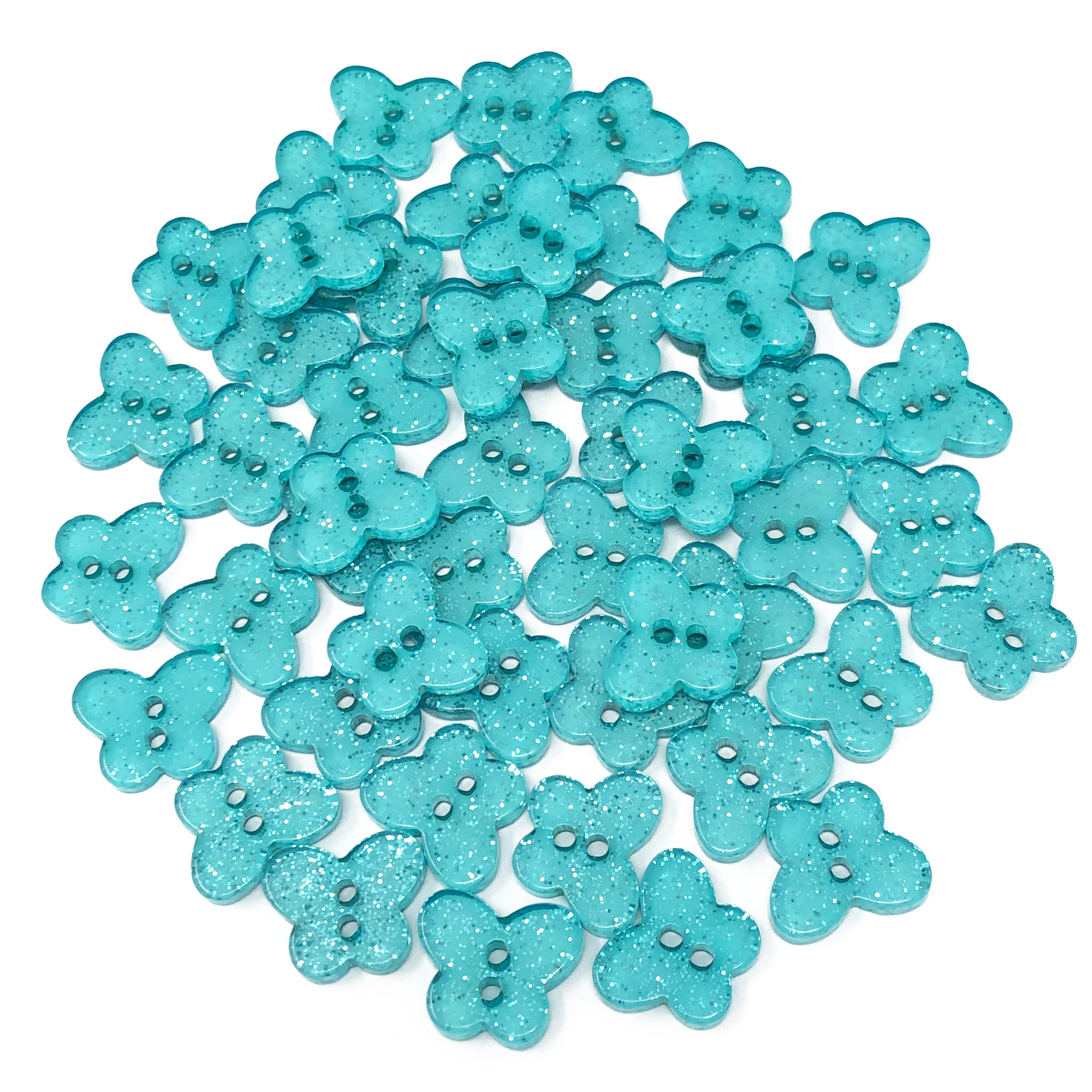 Turquoise 50 Mix Glitter Butterfly 13mm Resin Buttons