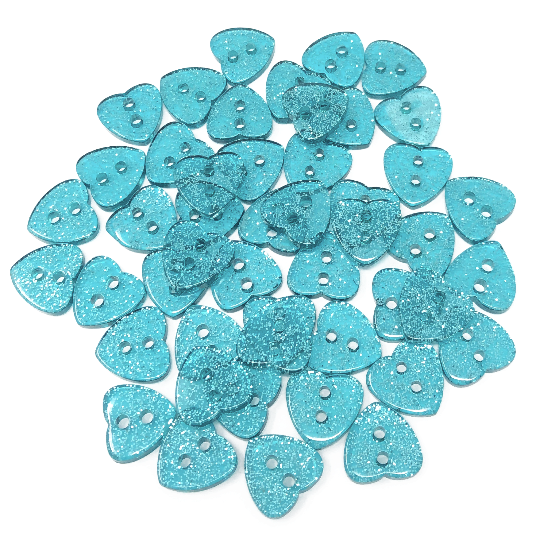 Turquoise 50 Mix Glitter Heart 13mm Resin Buttons