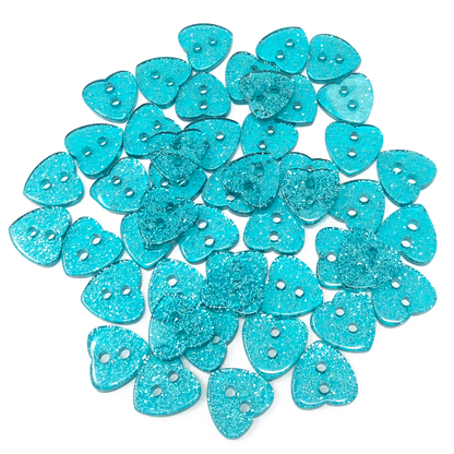 Turquoise 50 Mix Glitter Heart 13mm Resin Buttons