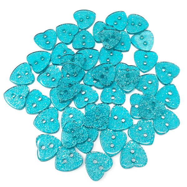 50 Mix Glitter Heart 13mm Resin Buttons