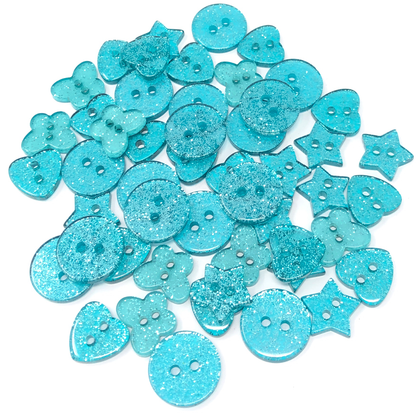 Turquoise 50 Mix Glitter Mix Shape 13mm Resin Buttons
