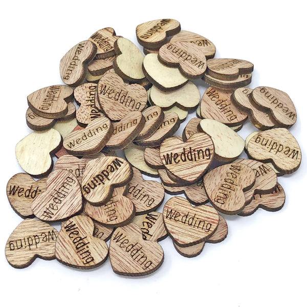 15mm Natural Wooden Wedding Love Hearts - Mixed Design Options