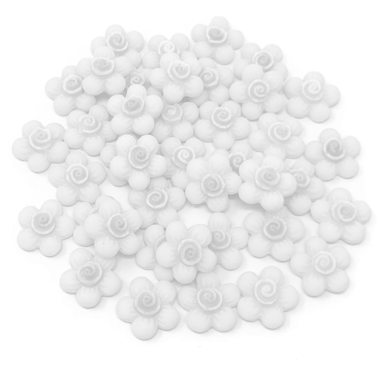White 13mm Soft Feel Resin Flower Flatbacks - Pack of 40