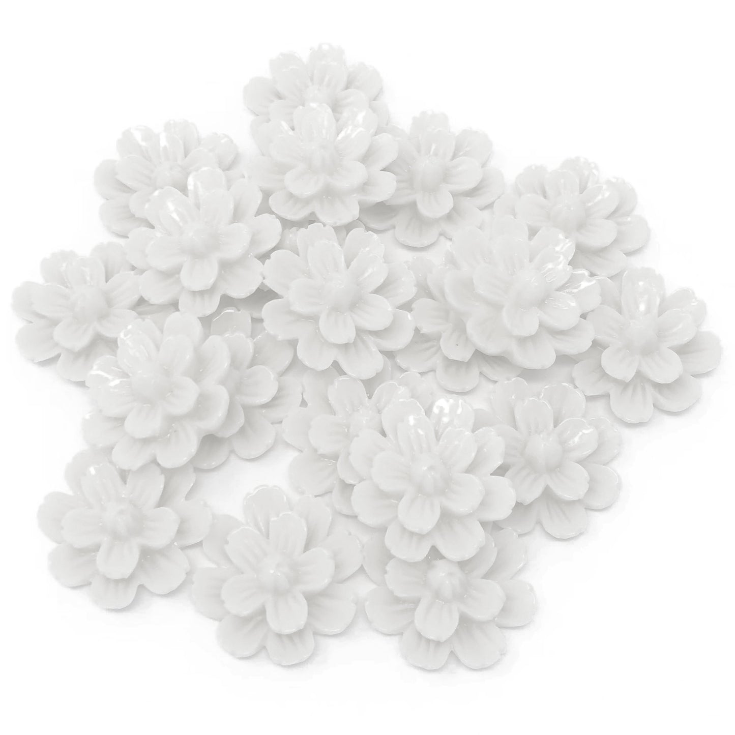White 20mm Resin Flower Flatbacks - Pack of 20
