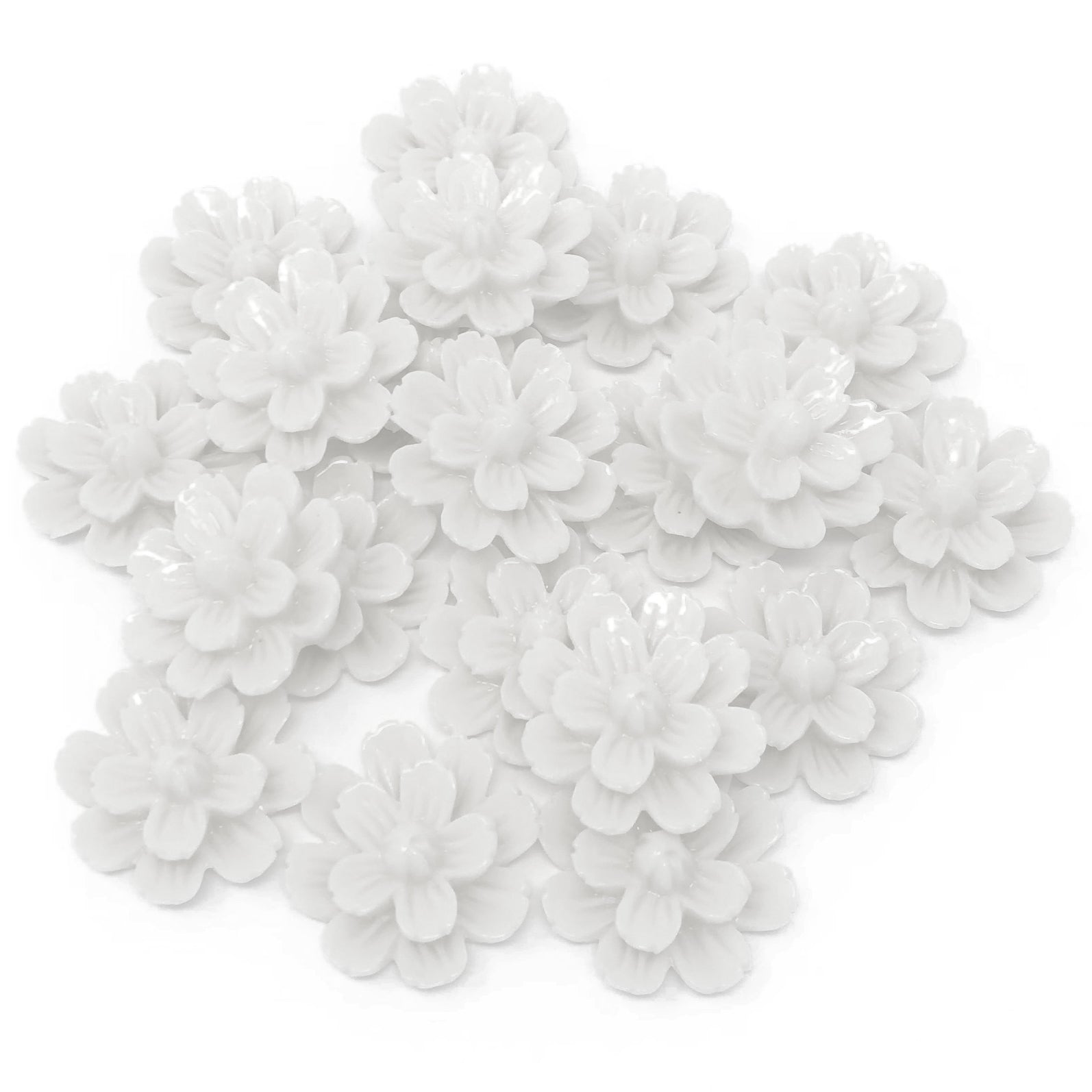 White 20mm Resin Flower Flatbacks - Pack of 20
