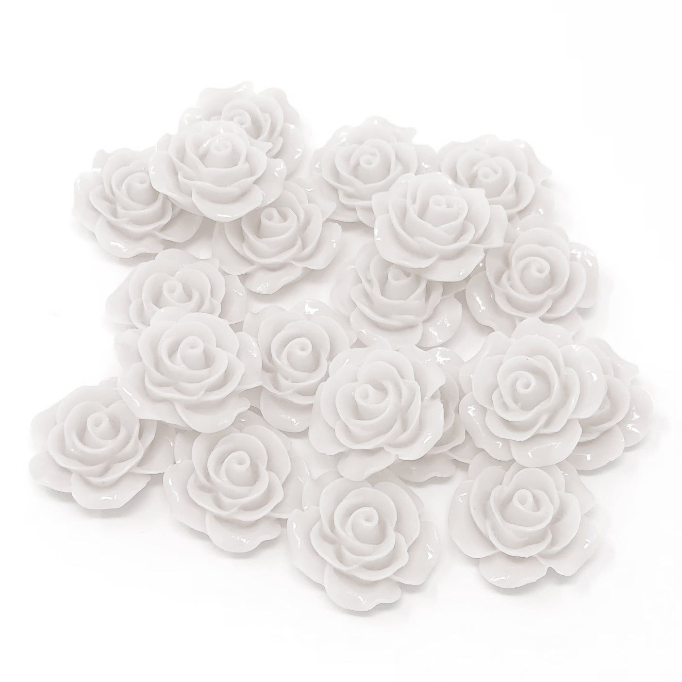 White 20mm Resin Roses Flatbacks - Pack of 20