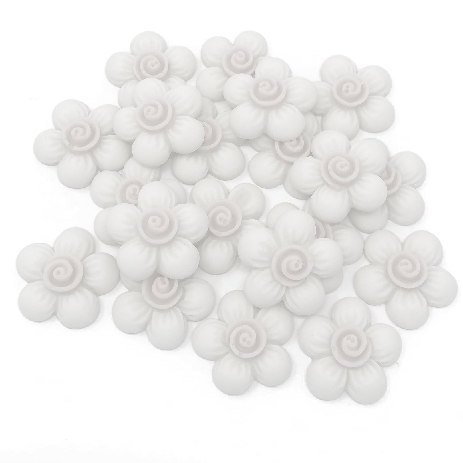 White 20mm Soft Feel Flower Flatbacks - Pack of 20