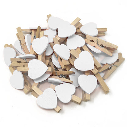 White 30mm Natural Pegs with 18mm Coloured Hearts