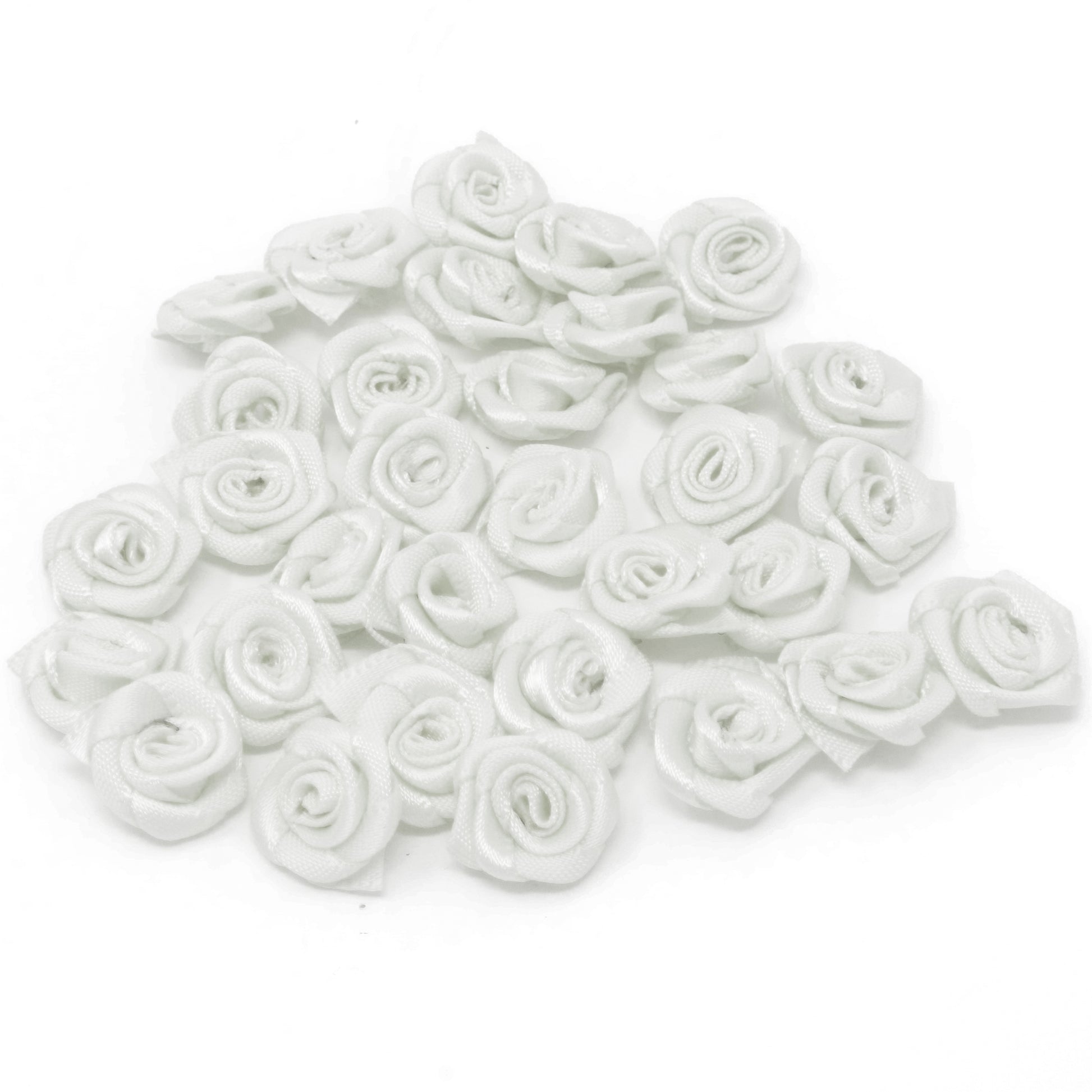 White 15mm Miniature Satin Ribbon Roses