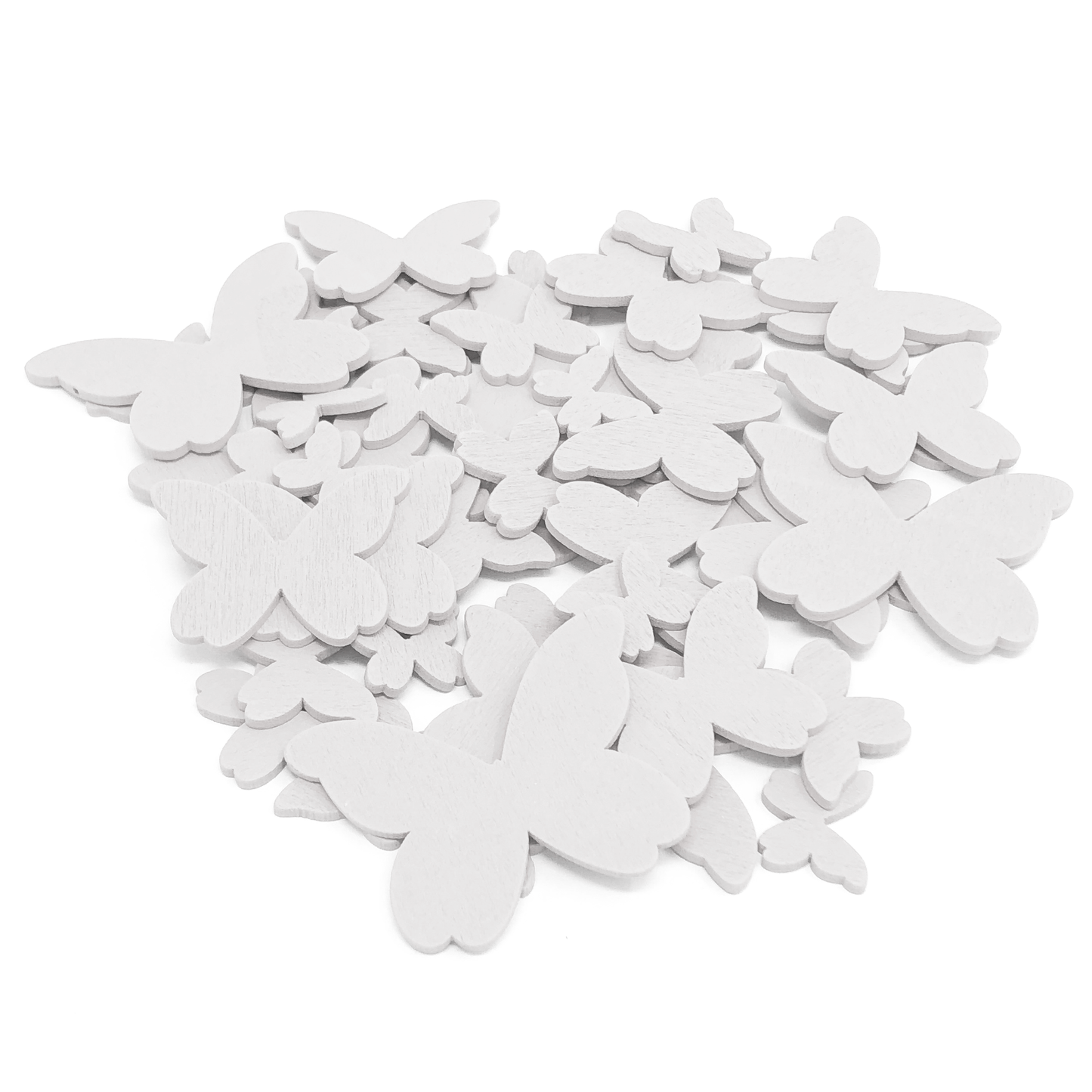 White 50 Mixed Size Wood Butterflies