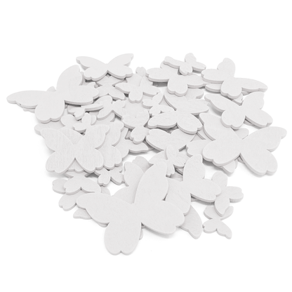 White 50 Mixed Size Wood Butterflies