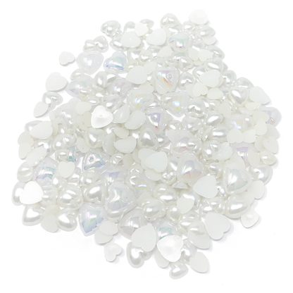 White Mini Resin Mixed Size Heart Half Pearls (Pack of 500 Approx)