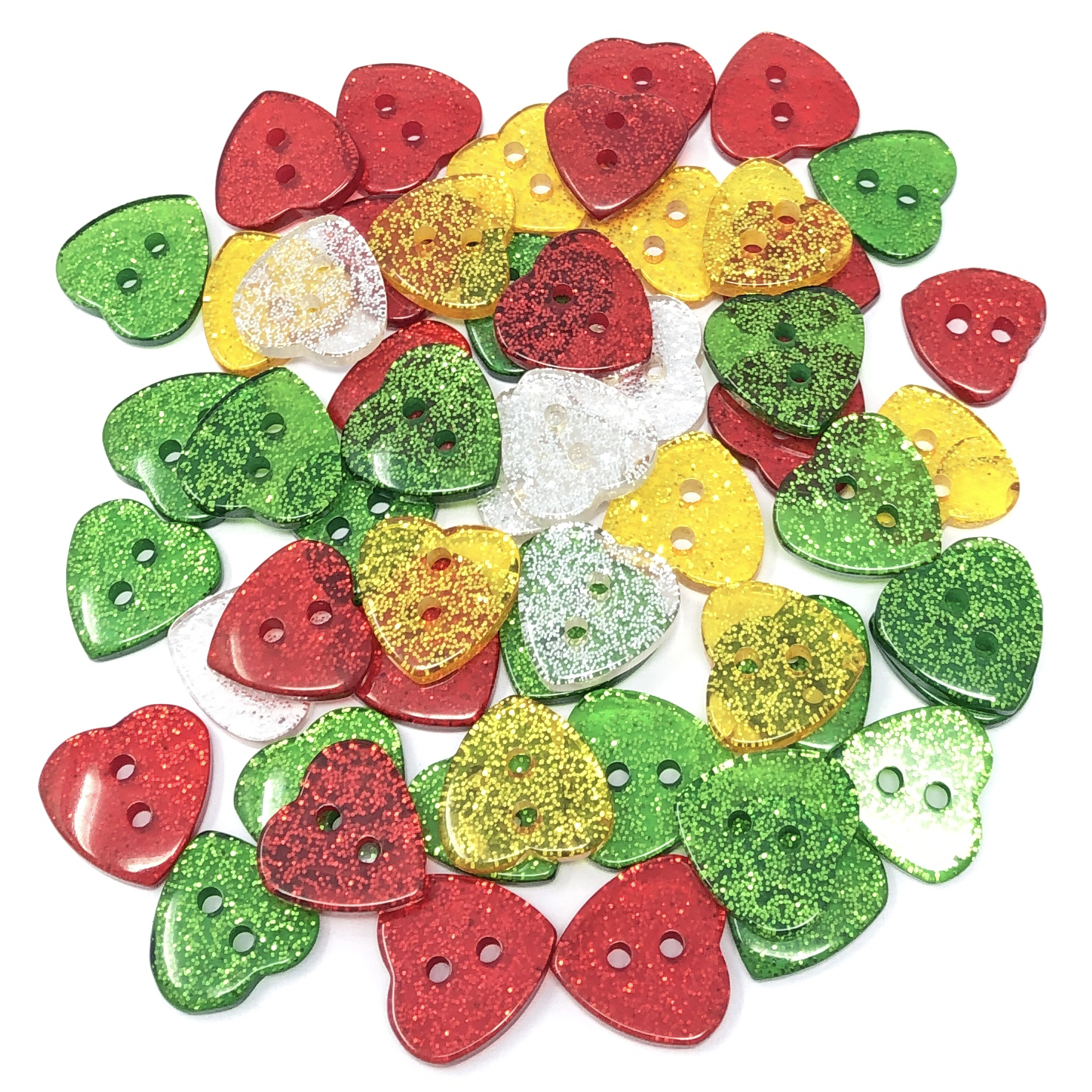 Christmas Mix 50 Mix Glitter Heart 13mm Resin Buttons