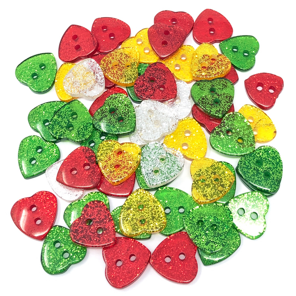50 Mix Glitter Heart 13mm Resin Buttons