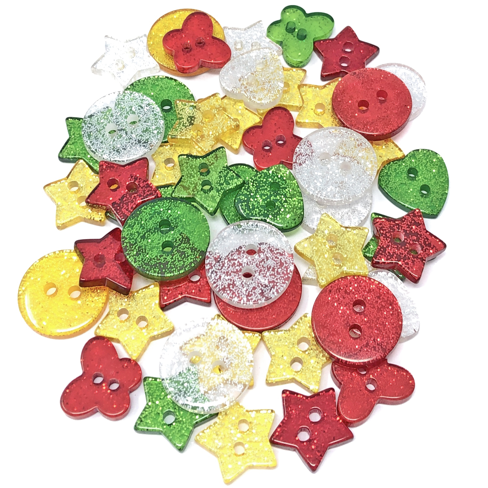 Christmas Mix 50 Mix Glitter Mix Shape 13mm Resin Buttons