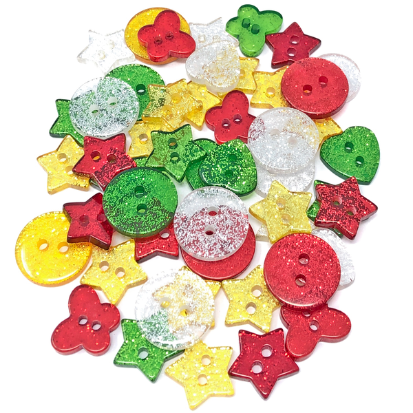 50 Mix Glitter Mix Shape 13mm Resin Buttons