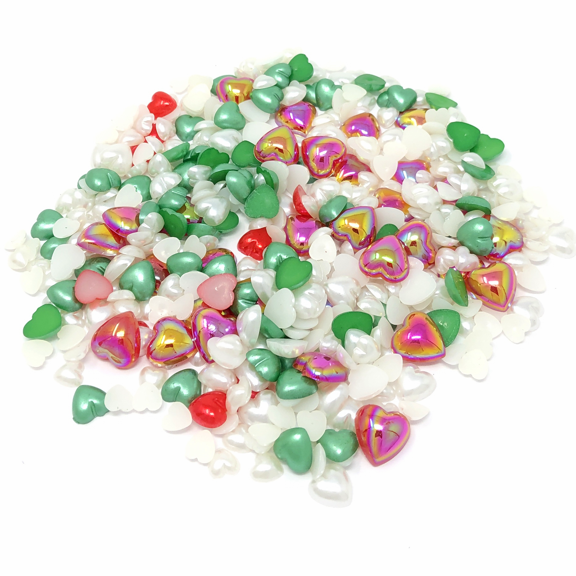 Christmas Mix Mini Resin Mixed Size Heart Half Pearls (Pack of 500 Approx)