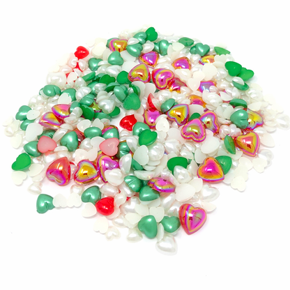 Christmas Mix Mini Resin Mixed Size Heart Half Pearls (Pack of 500 Approx)