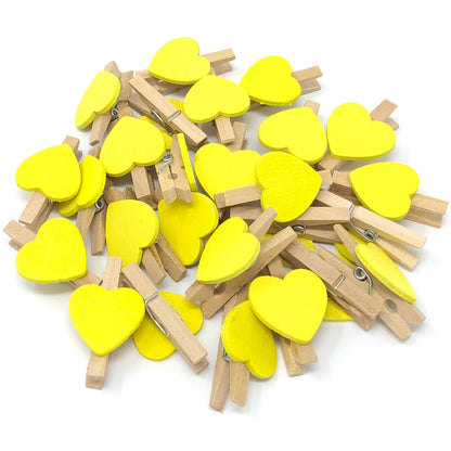Yellow 30mm Natural Pegs with 18mm Coloured Hearts