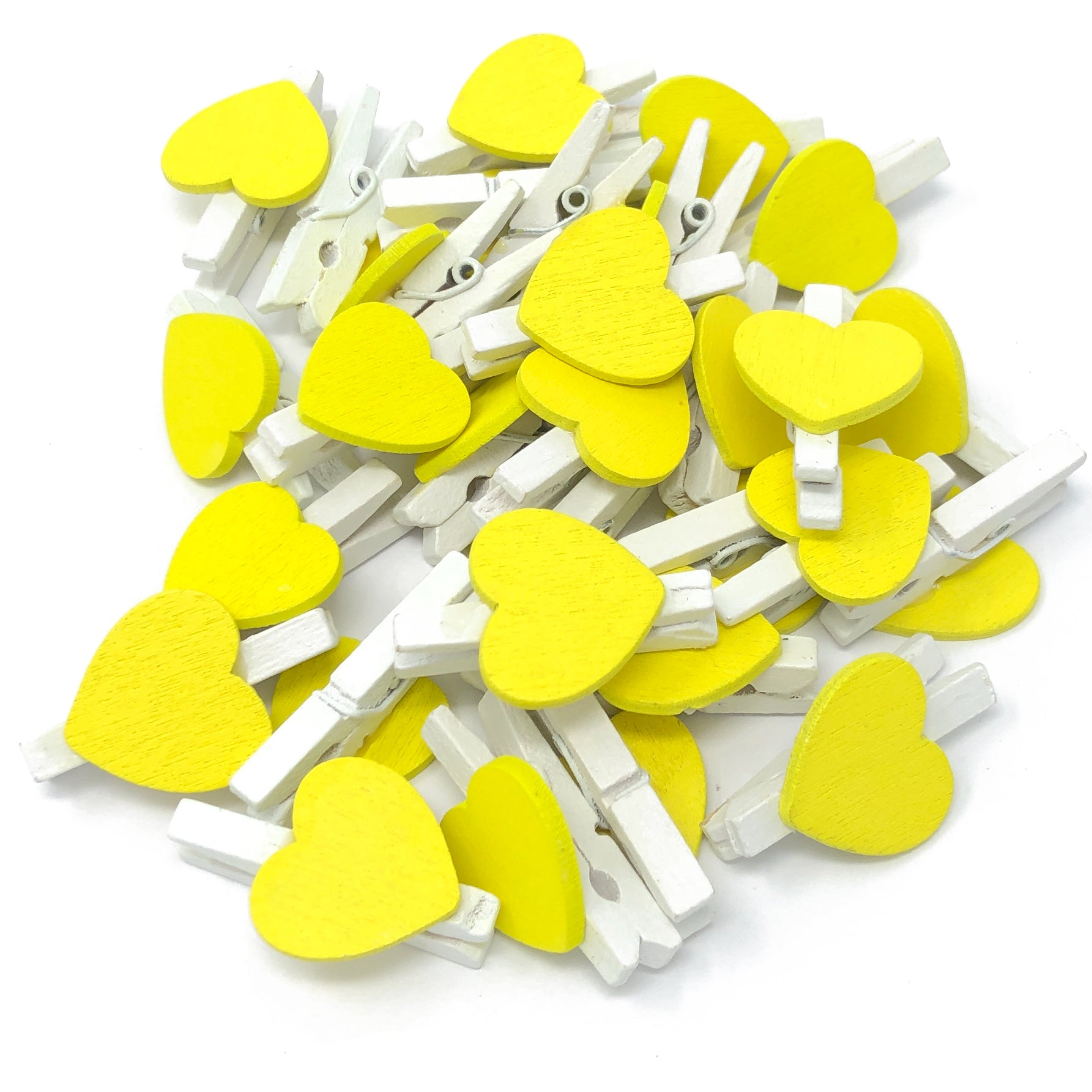 Yellow 30mm White Pegs with 18mm Coloured Hearts