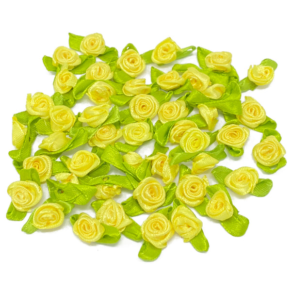 Mini 15mm Rose Satin Ribbon Rose Buds With Base