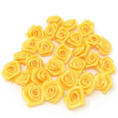 Yellow 15mm Miniature Satin Ribbon Roses