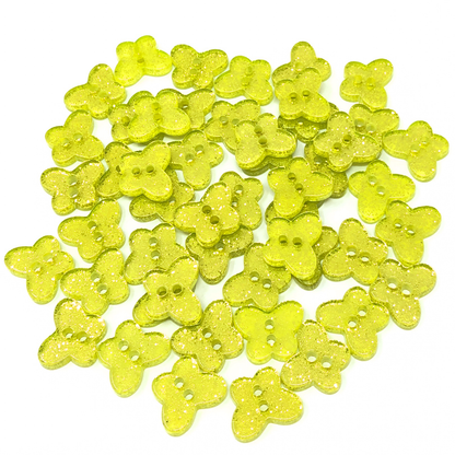 Yellow 50 Mix Glitter Butterfly 13mm Resin Buttons