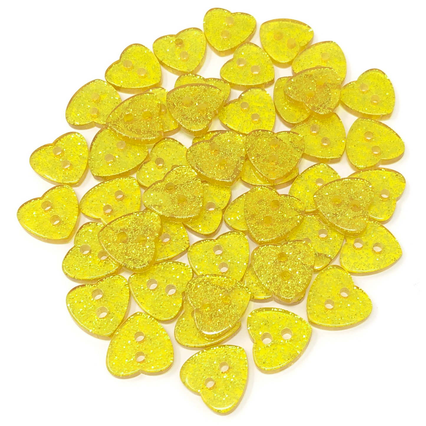 Yellow 50 Mix Glitter Heart 13mm Resin Buttons