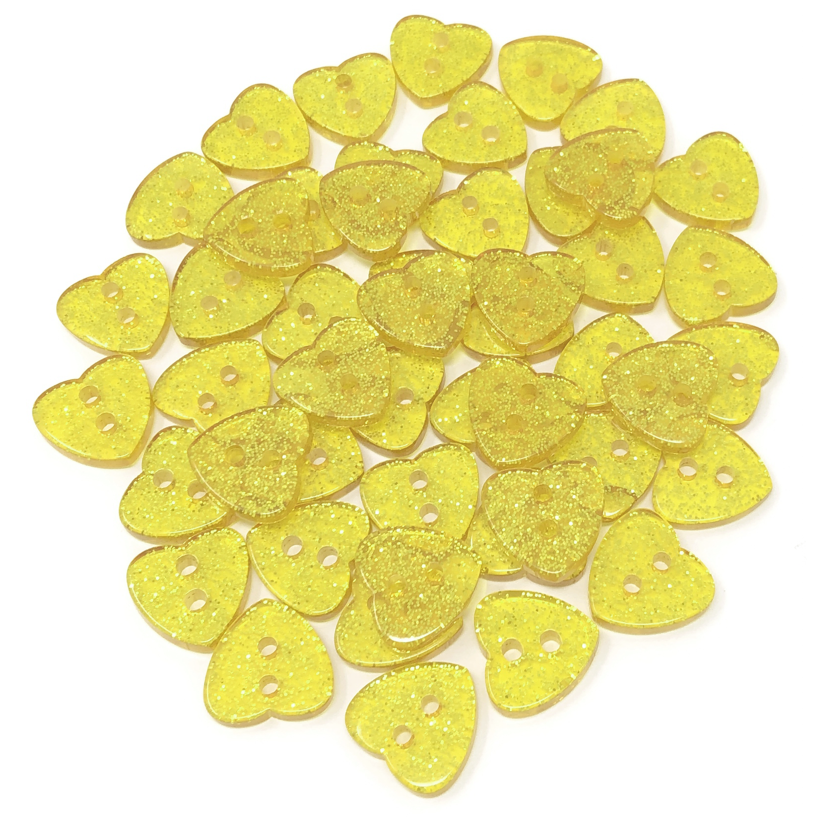 Yellow 50 Mix Glitter Heart 13mm Resin Buttons
