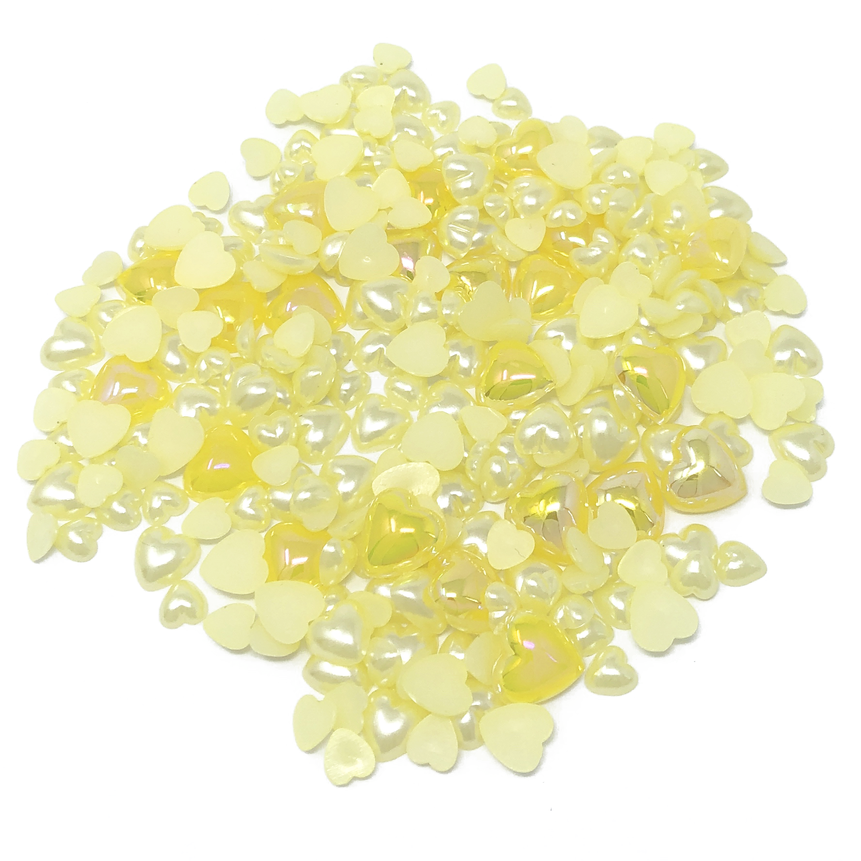 Yellow Mini Resin Mixed Size Heart Half Pearls (Pack of 500 Approx)