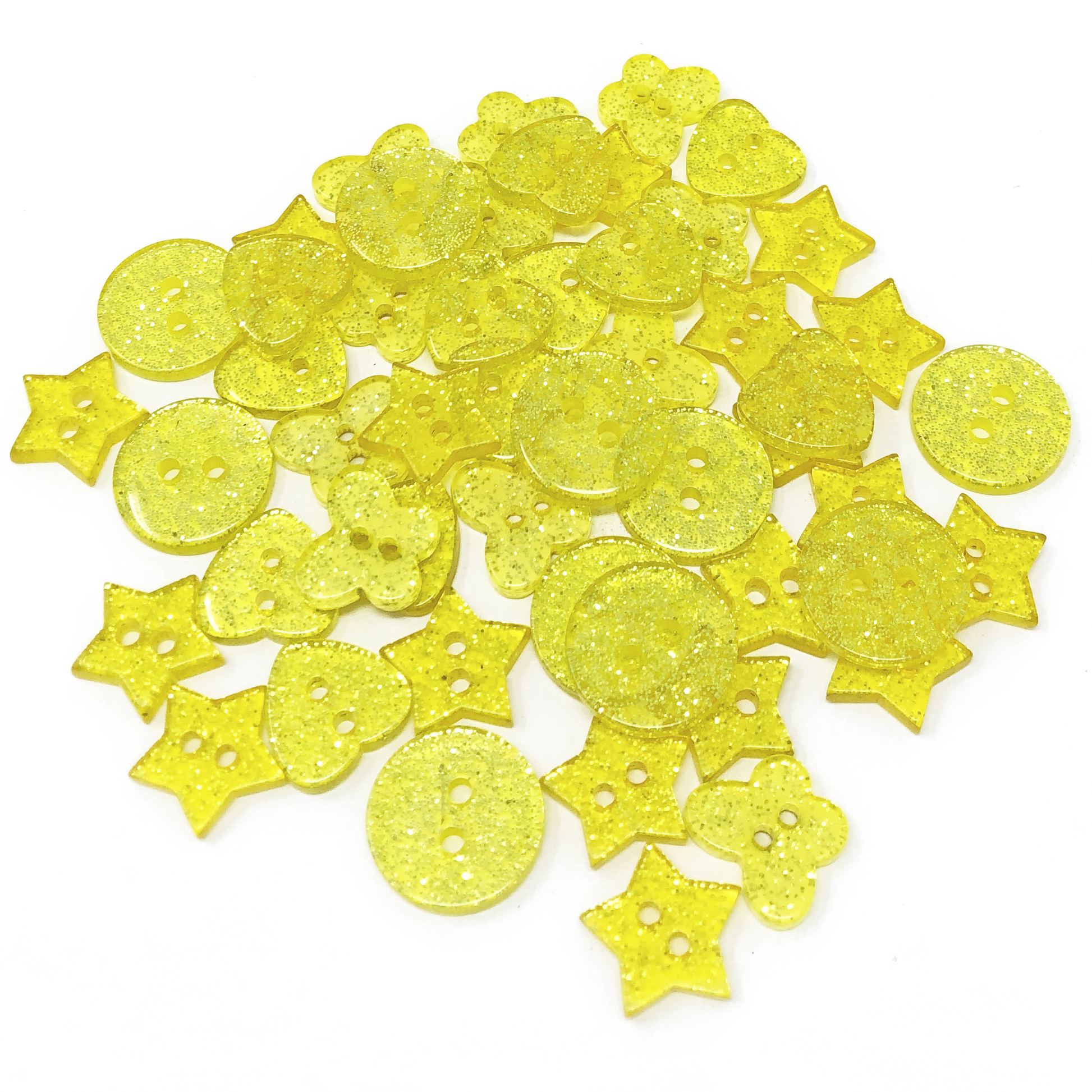Yellow 50 Mix Glitter Mix Shape 13mm Resin Buttons