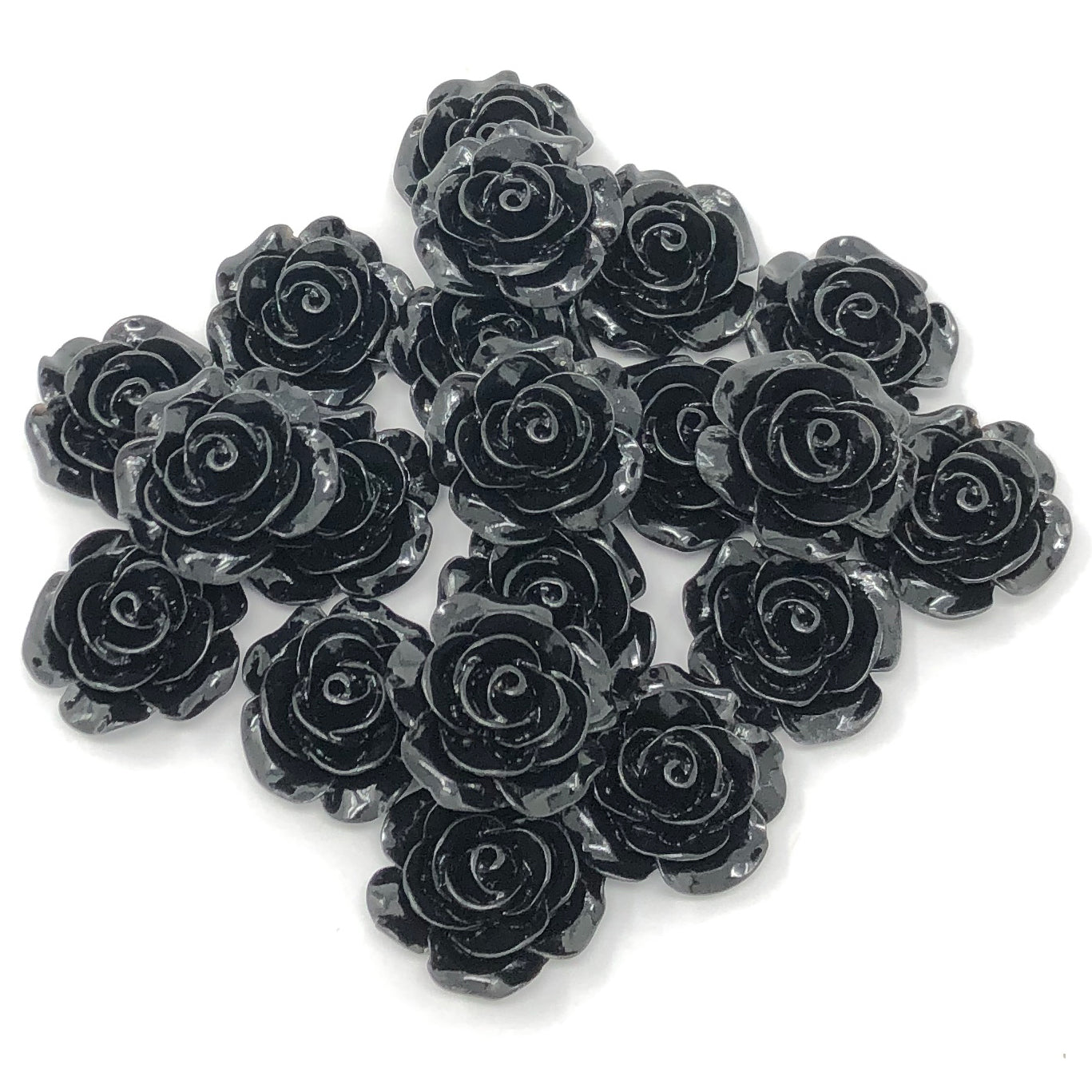 Black 20mm Resin Roses Flatbacks - Pack of 20