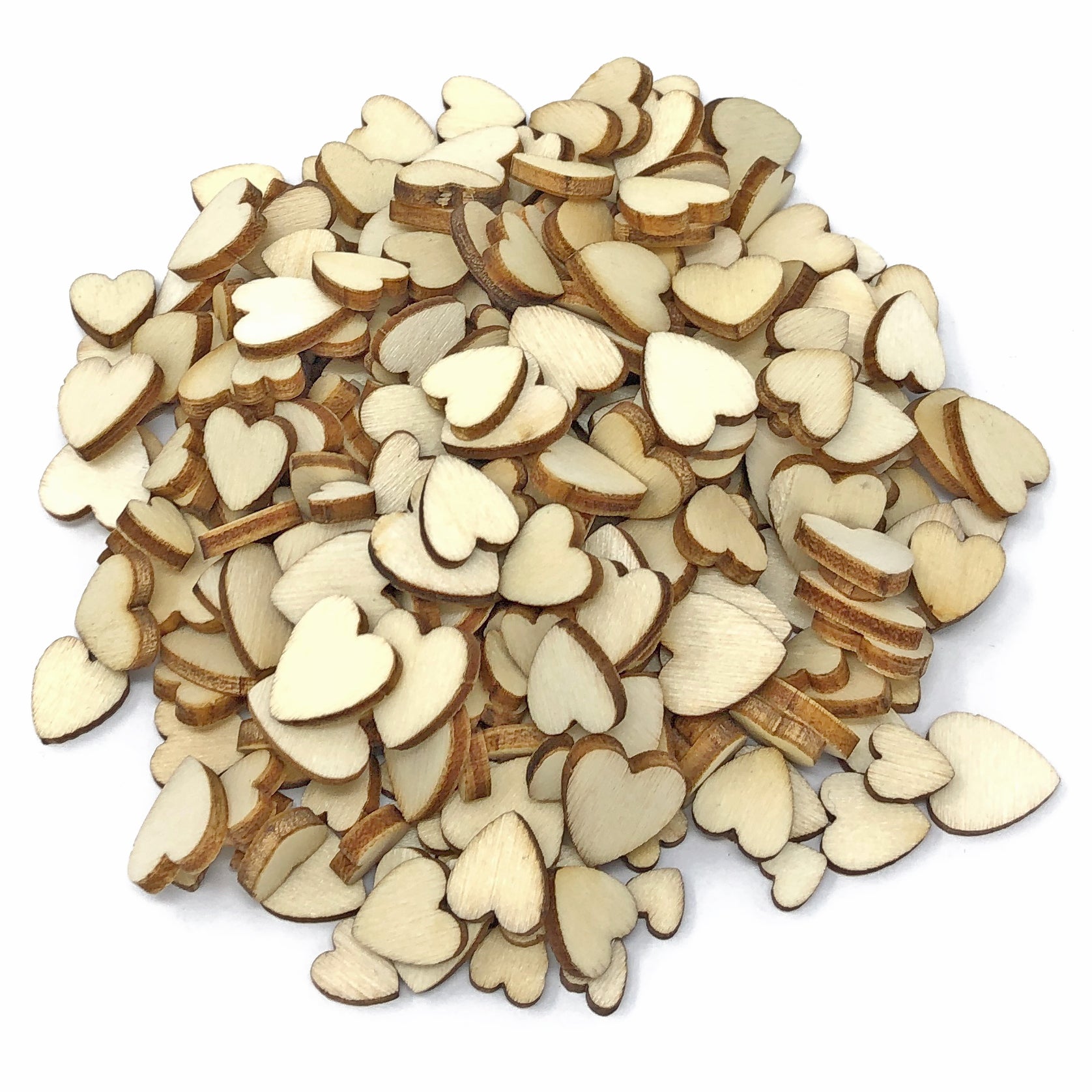 100 Mixed Size Natural Plain Wood Hearts